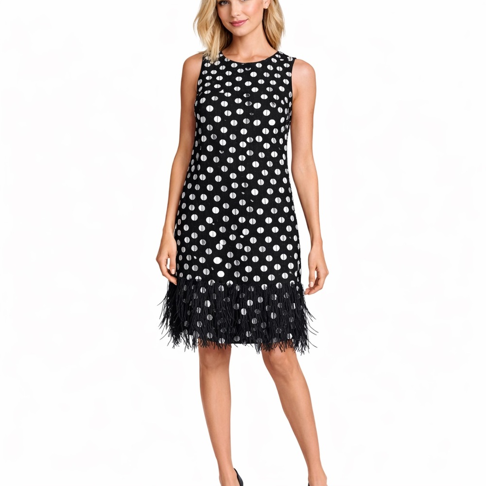 ElegantPolka Dot Sequin Mini Dress with Feather Hem – Party Cocktail - Picture 12 of 12